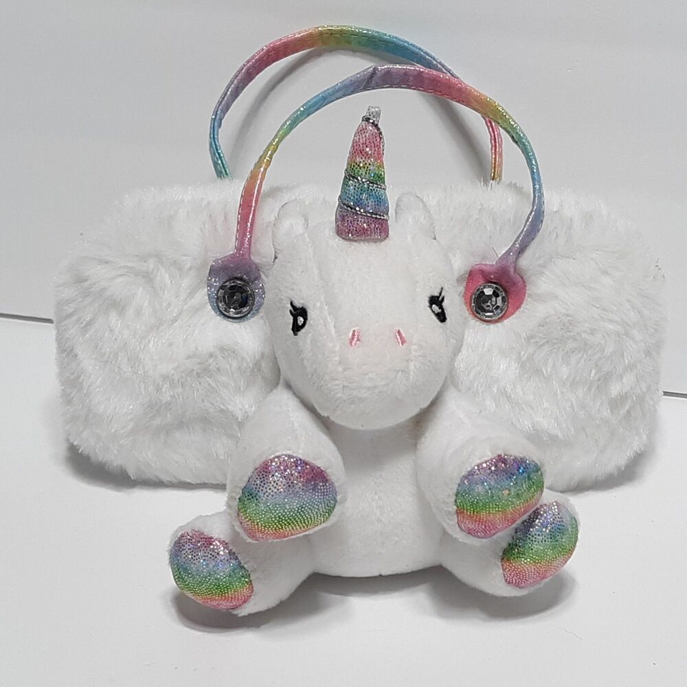 Childrens Place Girls Unicorn Clutch Purse Fuzzy Faux Fur White Bag Rainbow